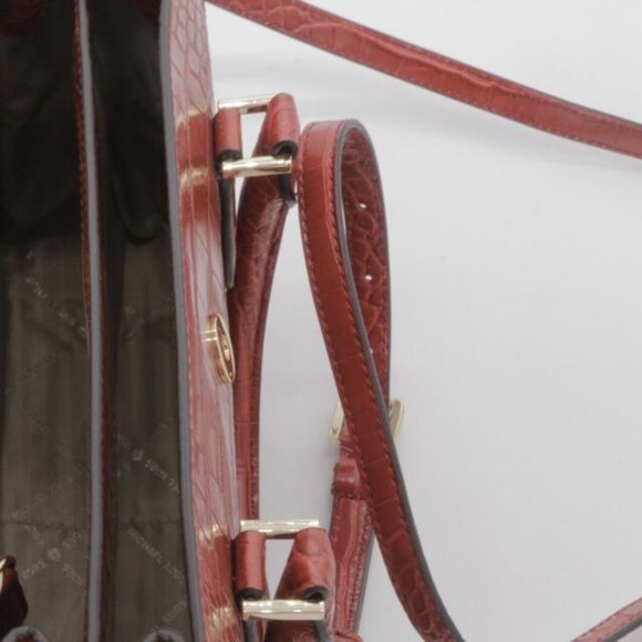 MICHAEL KORS Croc Embossed Red Leather Satchel Leather Bag Handbag Purse - Picture 9 of 9